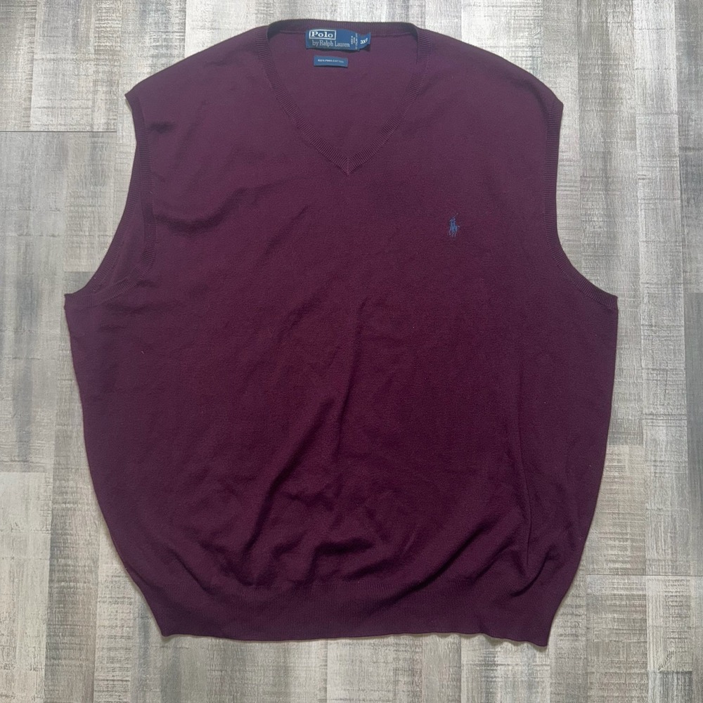 Vtg Ralph Lauren Polo V-Neck Sweater Vest Mens 3X Burgundy Preppy Old Money Golf